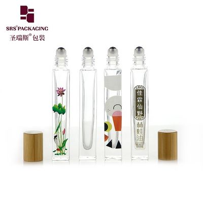 Mua 10ml High End Empty Square Glass Roll On Bottle with Bamboo Wooden Cap and 3D Printing Logo Service for Perfume Oil Serum sản xuất trực tuyến