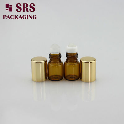 SRS rỗng 1ml màu hổ phách mini thủy tinh mẫu cuộn trên chai với nắp nhôm vàng
