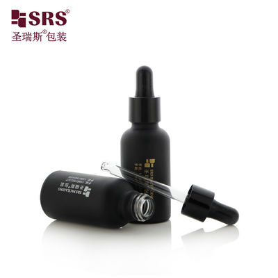 D001-50ml Nhãn có thể tùy chỉnh chai nhỏ giọt rỗng Màu đen lớp phủ mờ thiết kế cho chăm sóc cá nhân Sản phẩm chăm sóc da với vàng giấy nóng dịch vụ đóng dấu logo