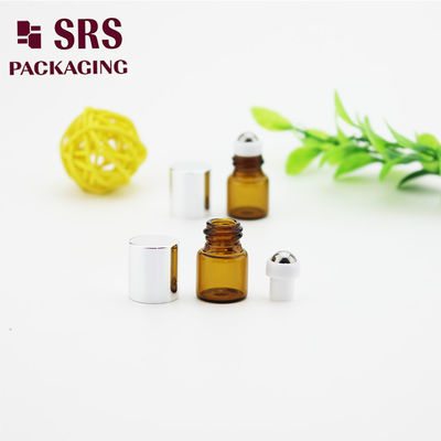 SRS rỗng 1ml màu hổ phách mini thủy tinh cuộn trên chai với nắp nhôm bạc