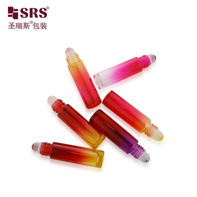 BLPM-10ml Hot Red Gradient Magenta Glass Vial Roll On Container With Metal Cap Steel Ball Cho Dầu thiết yếu