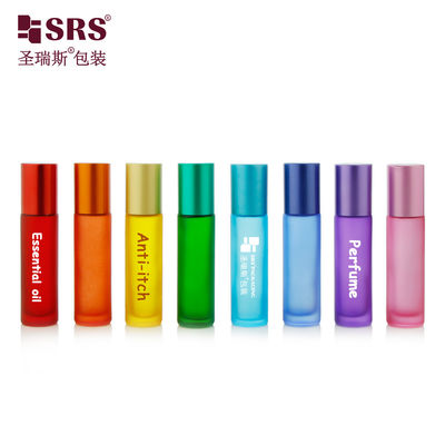 BLPM-10ml Sản xuất Màu cầu vồng Tùy chọn tùy chỉnh bề mặt Xử lý băng lạnh chai cuộn thủy tinh rỗng 10ml Với quả cầu ngọc bích cho dầu nước hoa chống ngứa