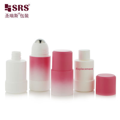 Rppe(S) -50ml 75ml lớp phủ nghiêng phun đào Hồng trắng Deodorant Gel có thể lấp đầy lại chai cuộn với bao bì bóng mát-xa kim loại thép lớn