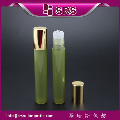Cosmetic sang trọng 15ml màu xanh lá cây nhựa ba cuộn bóng thép trên chai