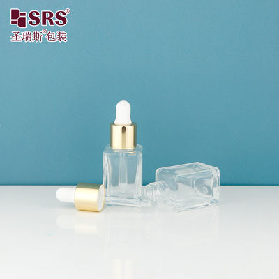 D1877-10ml Tùy chọn màu sắc và thương hiệu tùy chỉnh chai nhỏ giọt rỗng với vai vàng sáng đầu bóng silicone trắng cho đơn đặt hàng hàng loạt cho bao bì huyết thanh