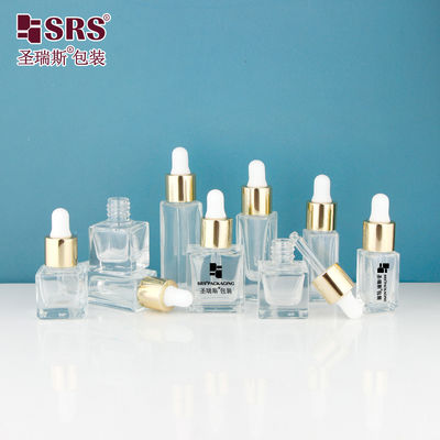 D1229-5ml Empty Square Clear Glass bottle with shiny gold metal aluminum dropper cap screw type white silicone bulb for Scented Fragrance (Đống thủy tinh rõ ràng hình vuông trống với nắp nhỏ kim loại kim loại nhôm bóng bạch)