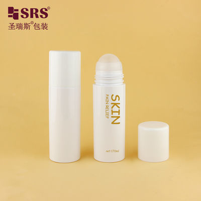 PET43-170ML tái chế chai nhựa PET màu trắng PCR với quả bóng cuộn kim loại để giảm đau